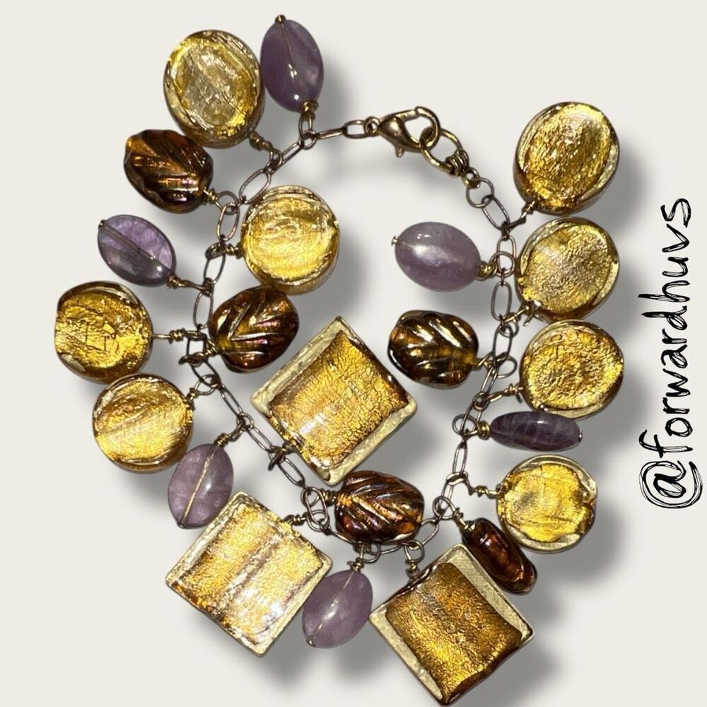 Hand Crafted Artisan Bracelet – Amethyst & Foil-Core Glass Beads